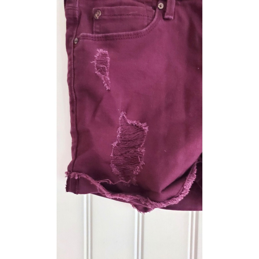 DENIZEN from Levi's High Rise Shortie Burgundy Distressed Cuffed Denim Shorts - Picture 2 of 8